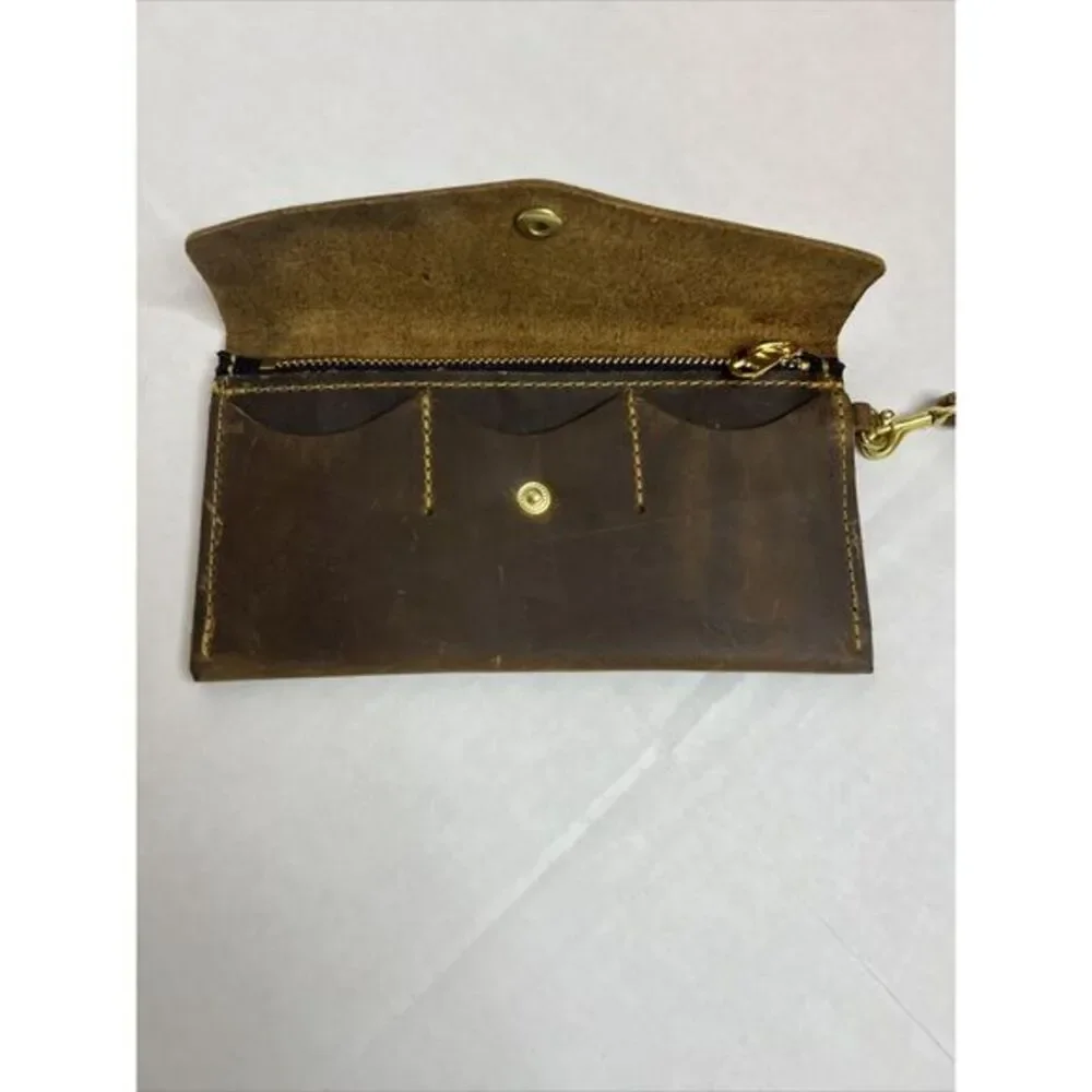 San Tan Leather Brown Wristlet Wallet Brown Gold Zipper‎ & Hardware - Unbranded